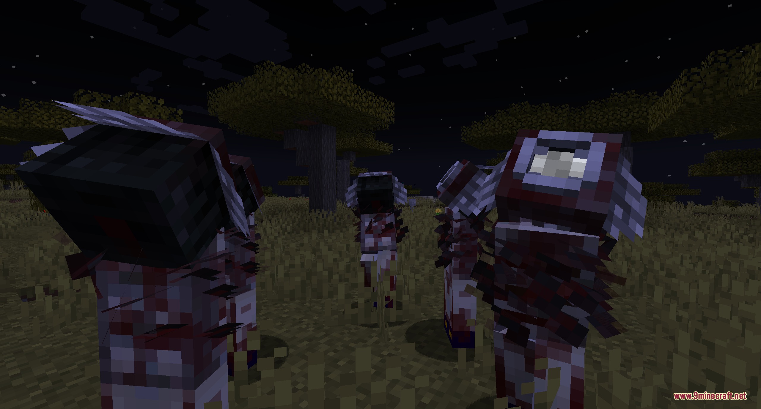 Legs and Arm's UNDEAD Pack Resource Pack Screenshot 4 Multiple mutated undead monsters standing together in a savanna biome at night