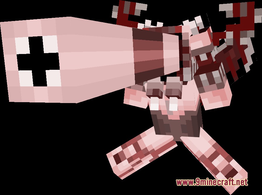 Legs and Arm's UNDEAD Pack Resource Pack Screenshot 5 A pink undead monster with a large cannon arm and a black cross
