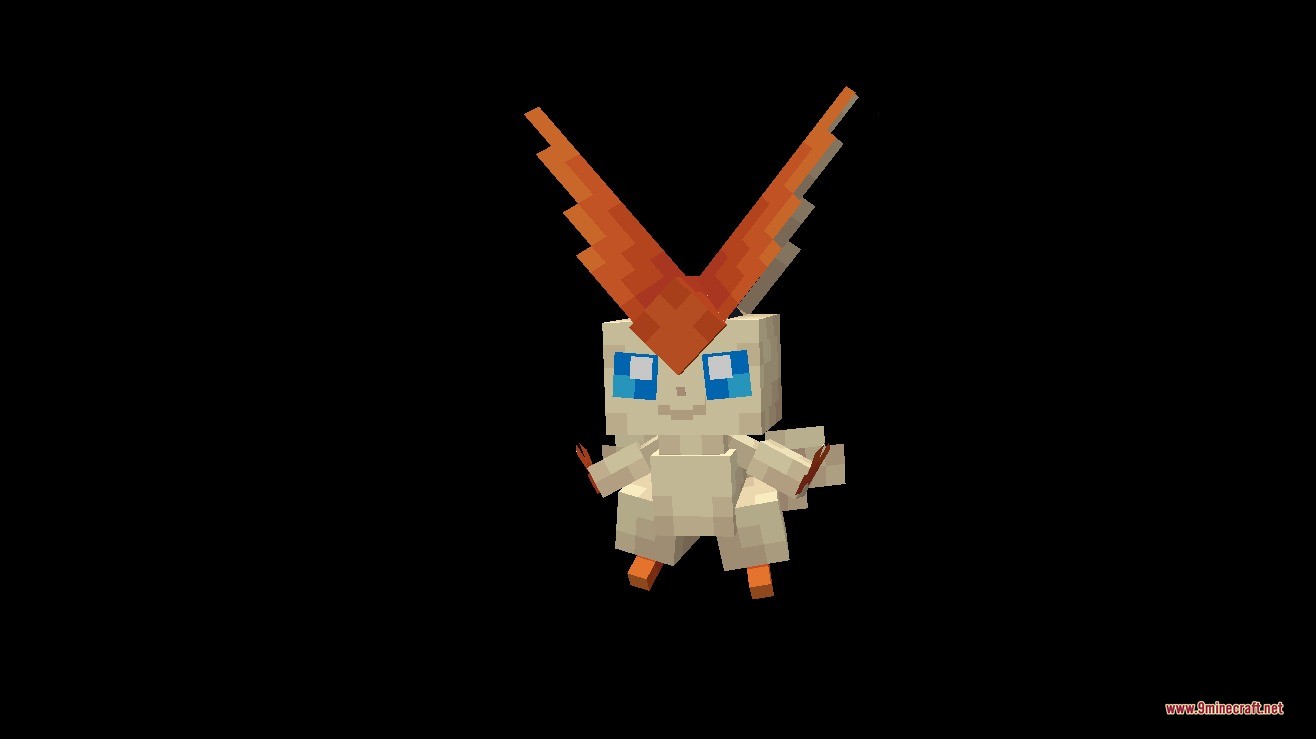Liberty Garden Data Pack Screenshot 6 A pixelated Victini creature standing and looking forward on a black background