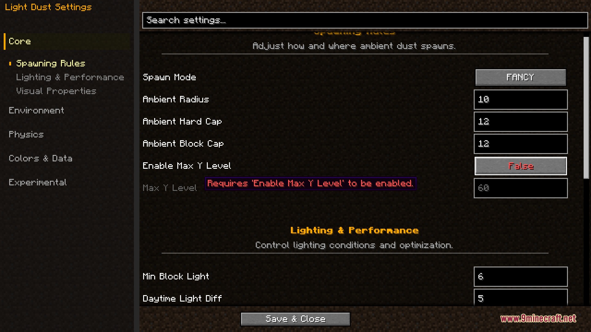Light Dust Mod Screenshot 2 The in game settings menu for customizing light dust particle behavior