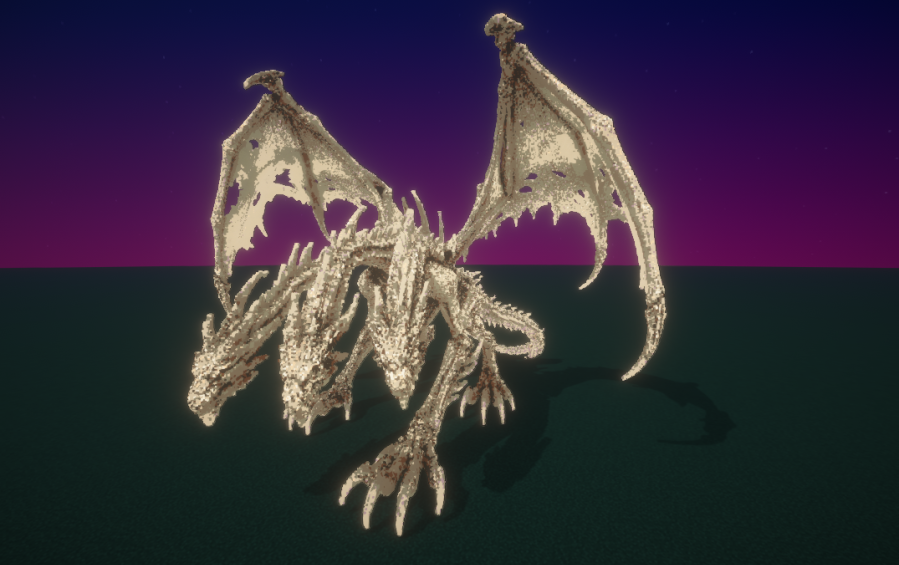 Front view of a three headed skeletal dragon with massive torn wings