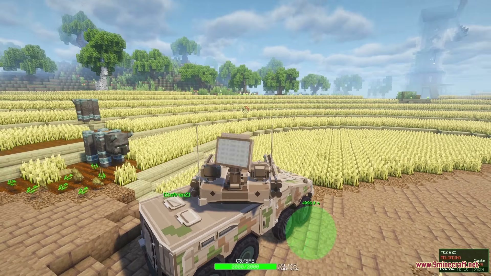 Limitless Vehicle Mod Screenshot 8 Camouflage military vehicle with a radar dish parked in a wheat field