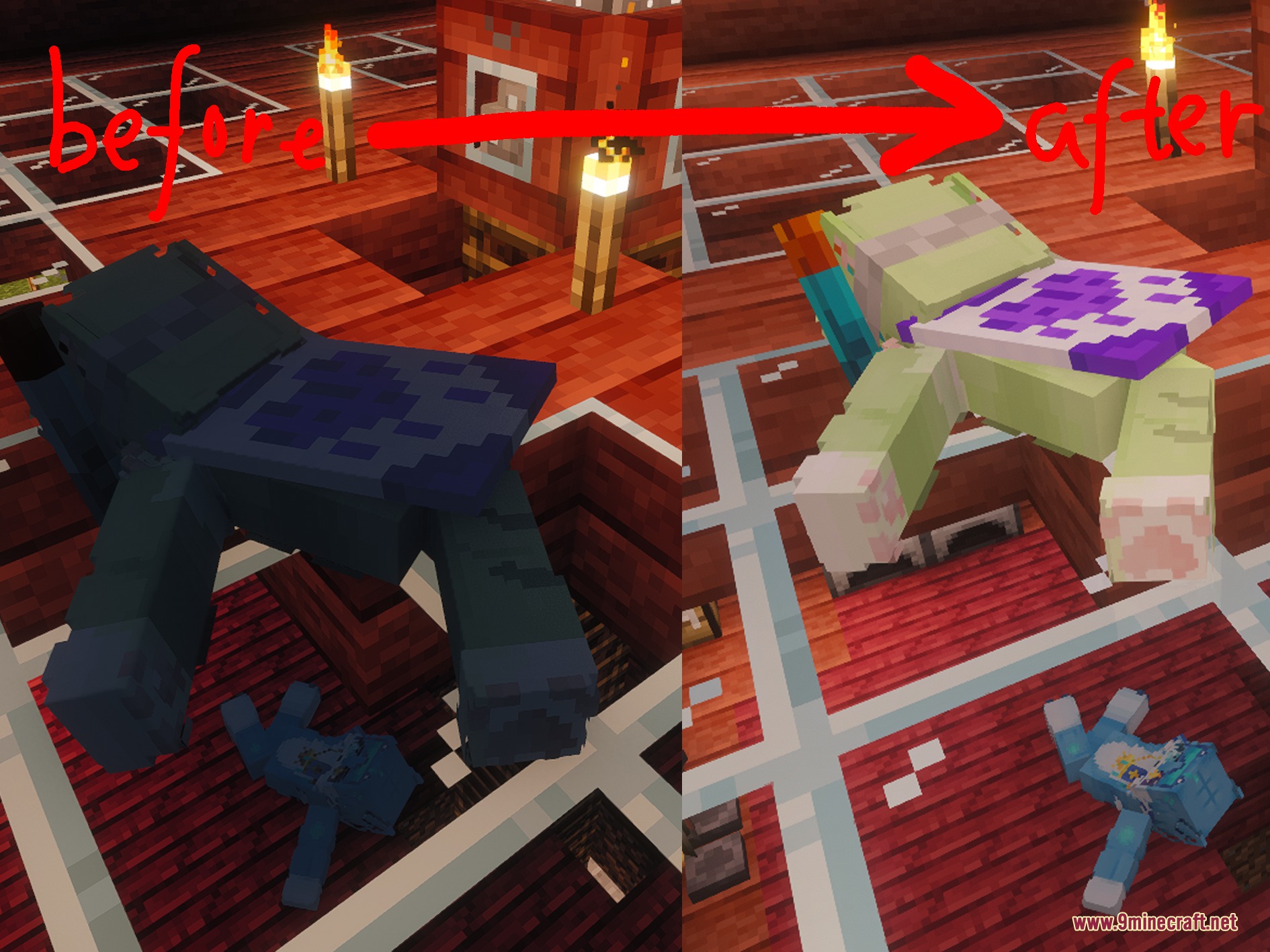 Side by side comparison of a dark and properly lit ragdoll corpse