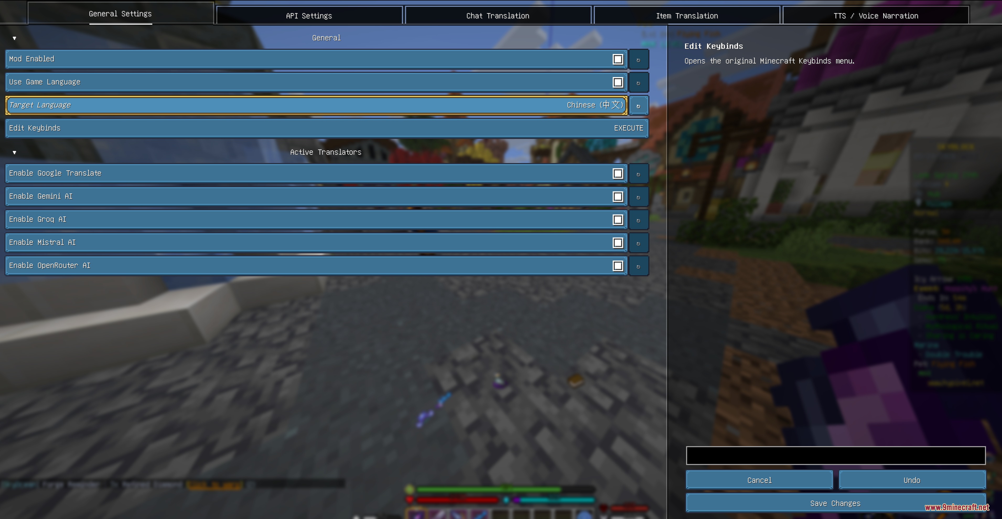 General settings menu for the Linguify Clearview Mod in a Minecraft world