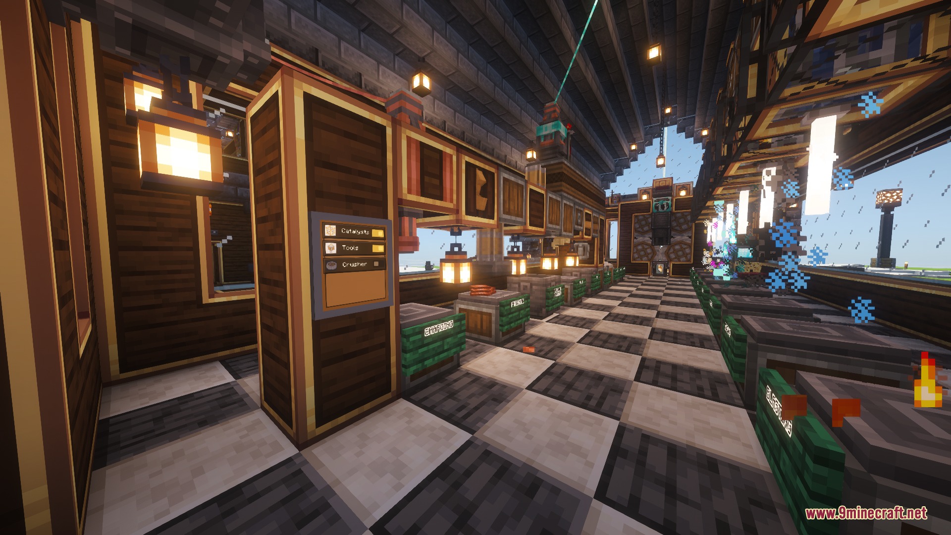 Linkpad Logic Interface Mod Screenshot 1 Wall mounted Linkpad tablet interface controlling factory machines in a checkered room