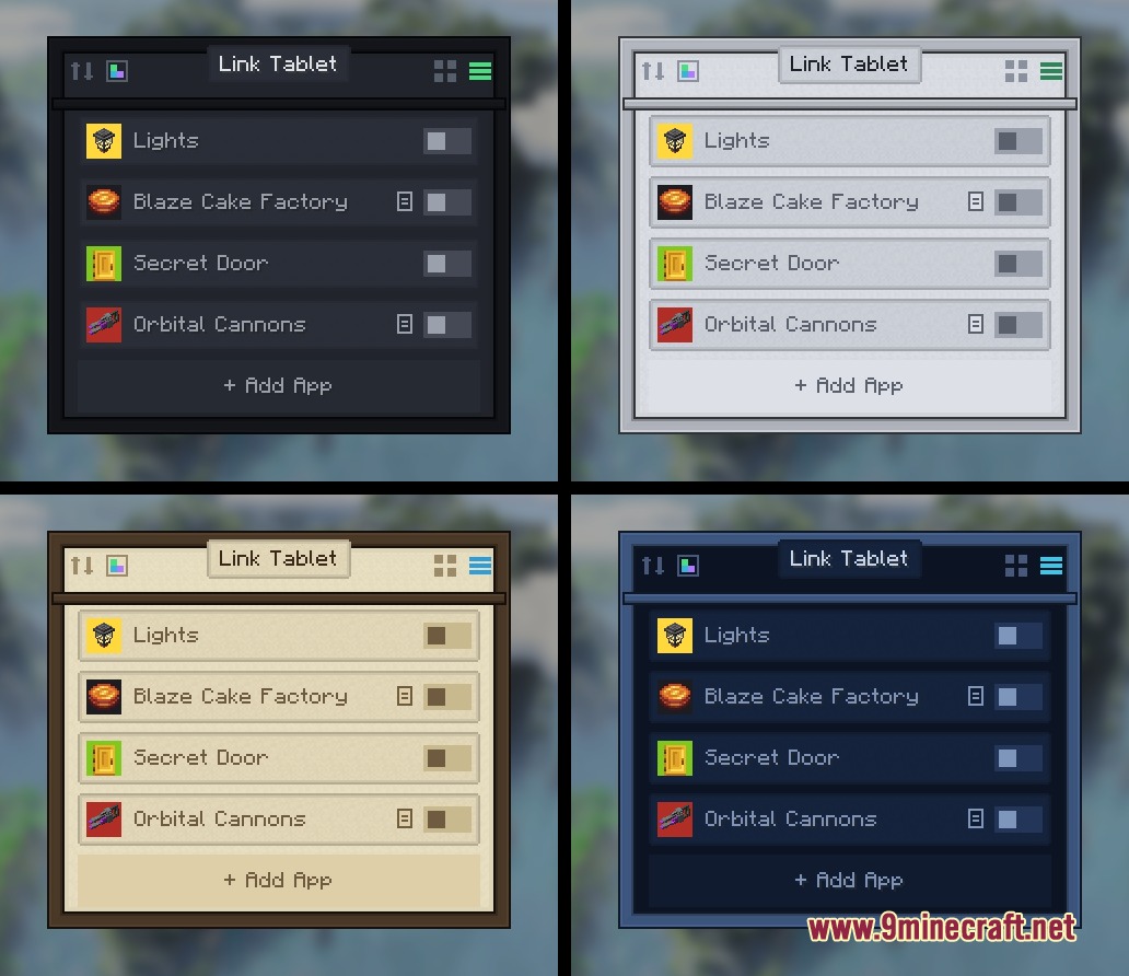 Linkpad Logic Interface Mod Screenshot 3 Linkpad Logic Interface showing four different color themes for the tablet screen