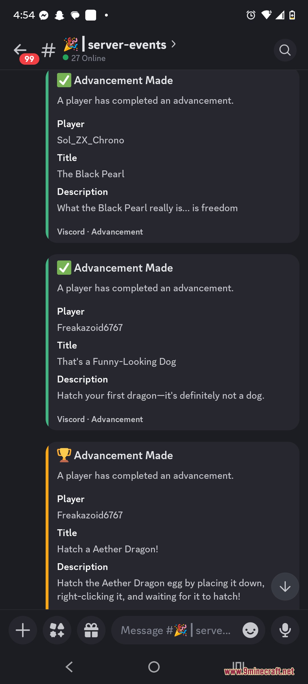 Linkstream Hub Mod Screenshot 3 Discord interface displaying Minecraft player advancements for ships and dragon hatching