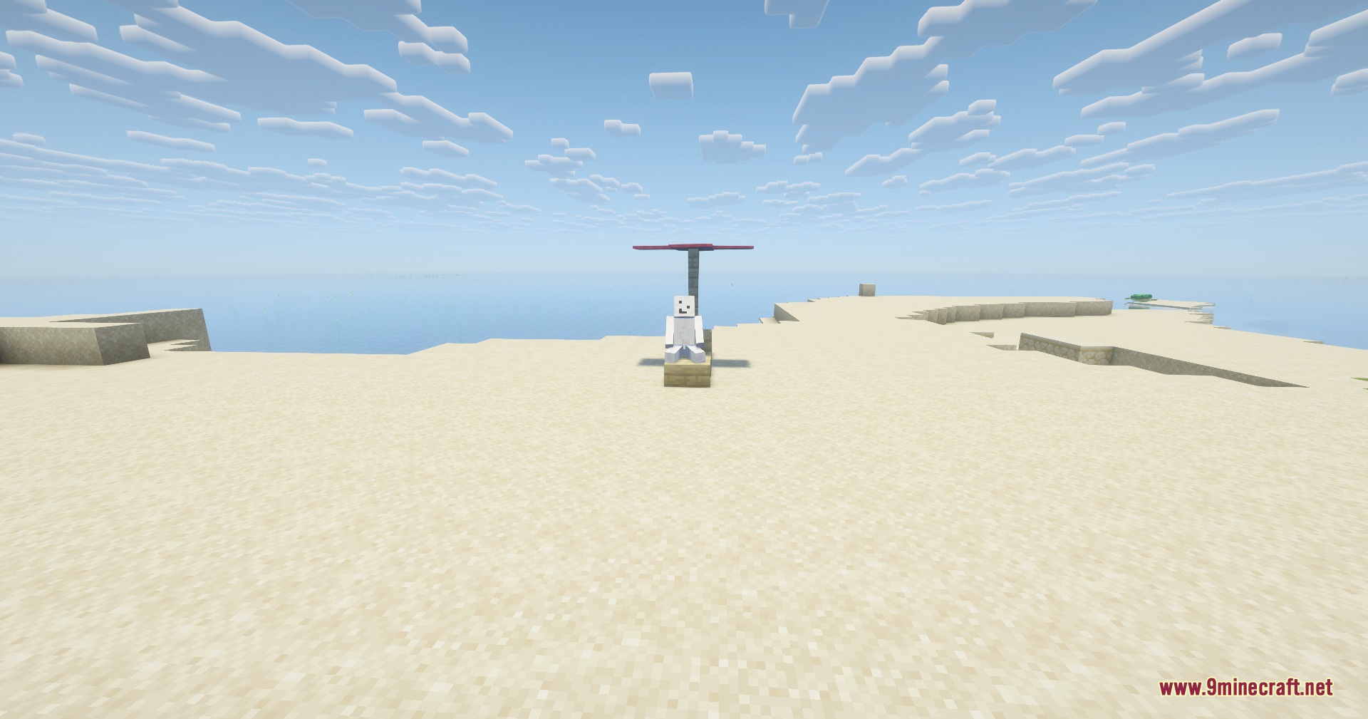 Lithe Motion Framework Mod Screenshot 5 Minecraft character sitting on the beach using the Lithe Motion Framework Mod