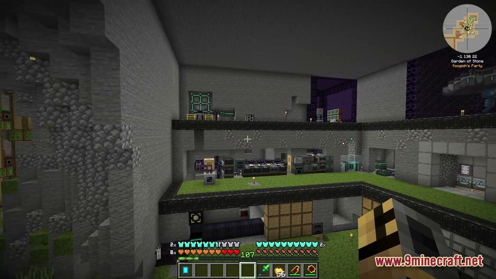 Lithic Vault Trials Modpack Screenshot 1 A multi-level underground base featuring various technical machines, storage systems, and a large Nether portal