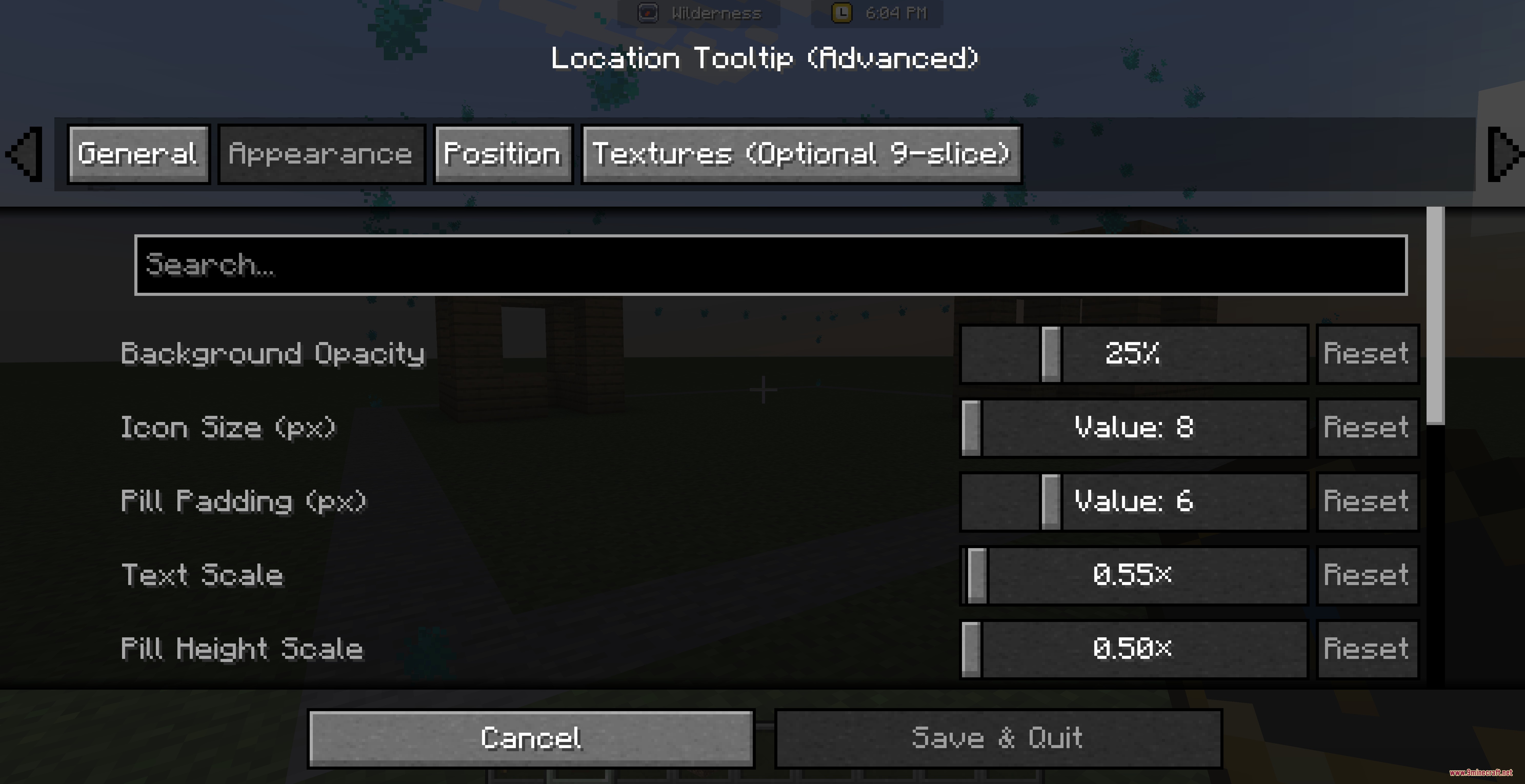 Location Tooltip Mod Screenshot 6 Advanced configuration menu for adjusting the location tooltip display and visual settings