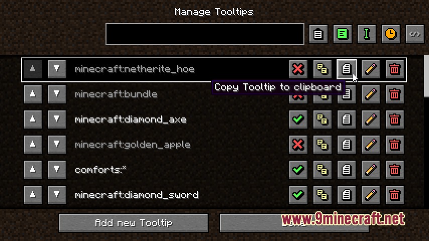 Selecting the copy to clipboard option for a specific item tooltip entry