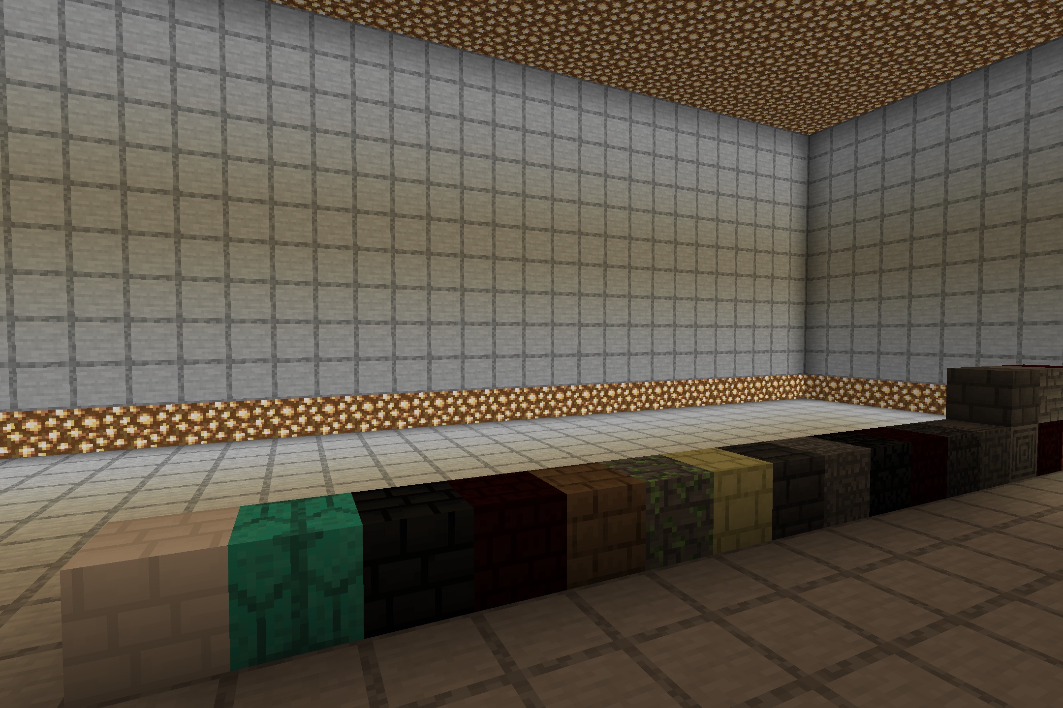 Loomsss's Better Bricks Resource Pack Screenshot 3 A row of different brick blocks displayed in a large grid room