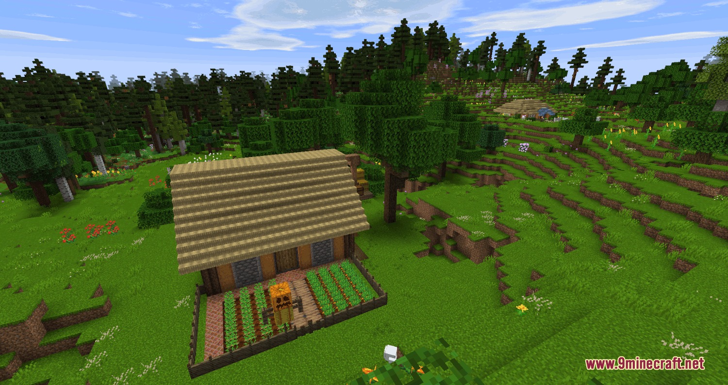 Lord of the Rings Renewed Extended Mod Screenshot 7 A small wooden house with a fenced garden and a scarecrow outside