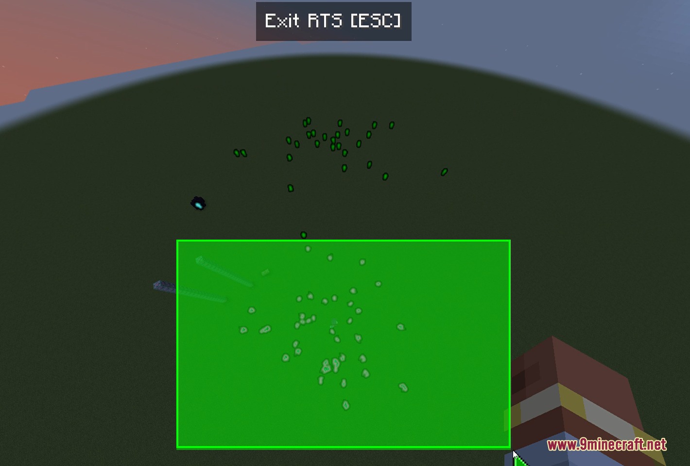 Player using RTS camera mode to select a squad of mobs in Minecraft