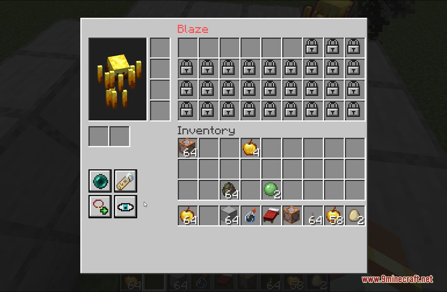 Loyal Legion Reforged Mod interface for managing a tamed Blaze mob inventory