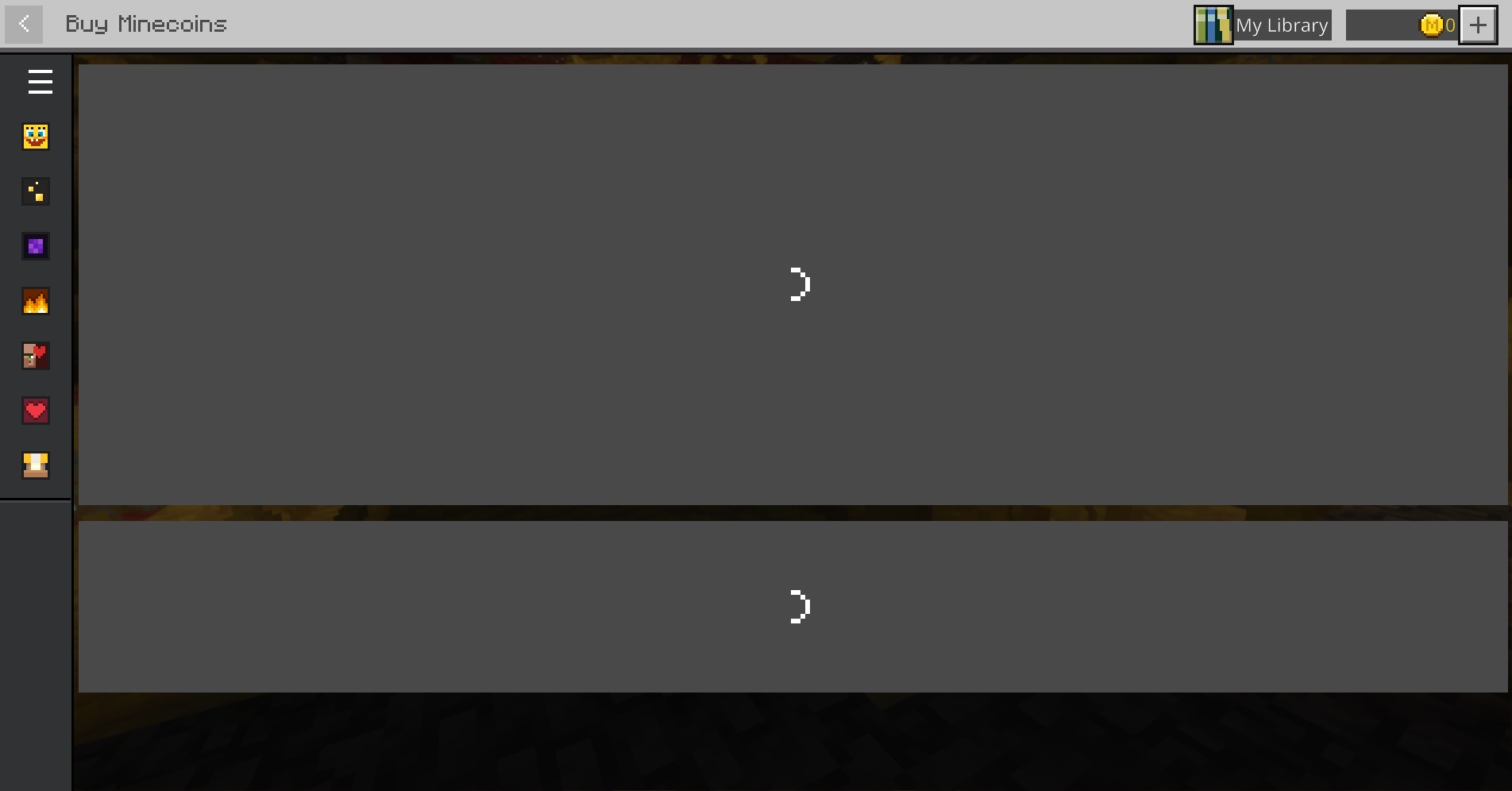 Lucky Block Race V1.8 Map Screenshot 2 The Minecraft Marketplace interface showing empty gray sections with white loading spinners