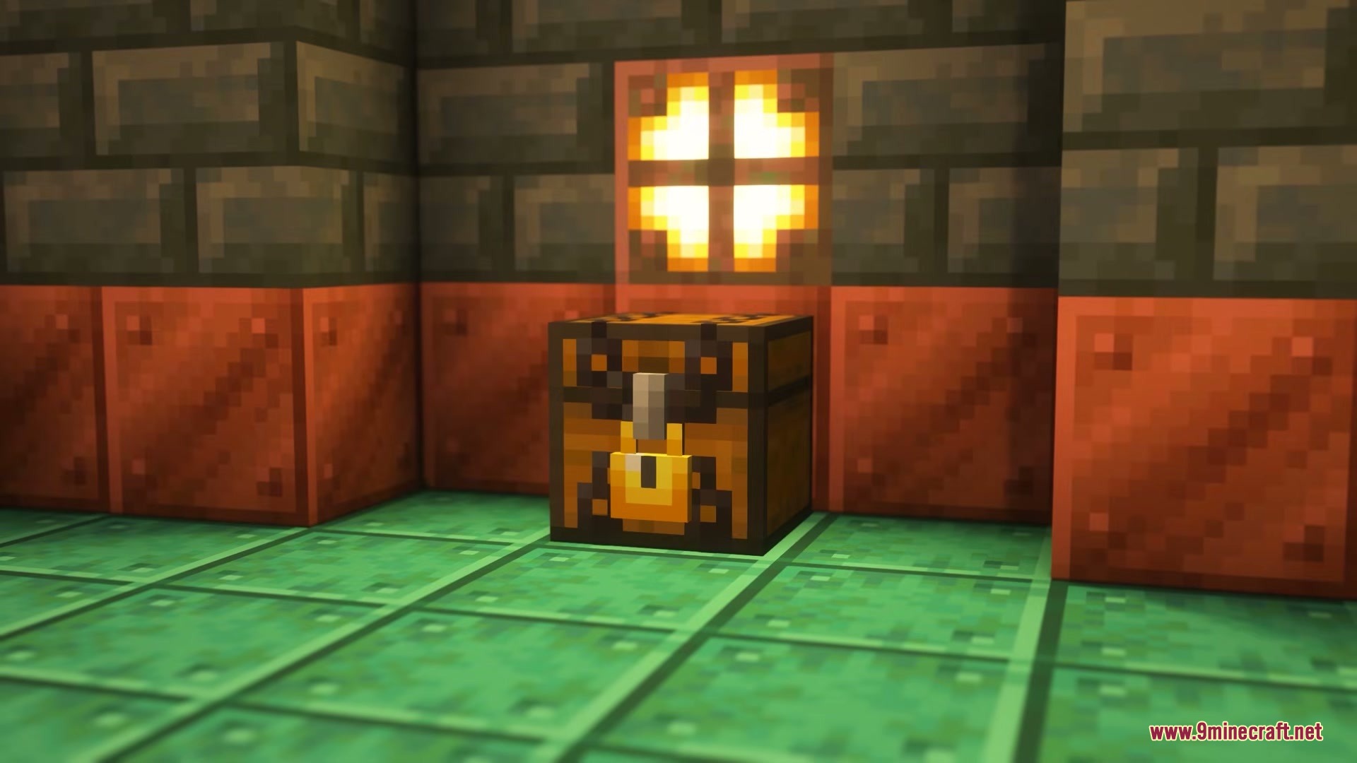 Lucky's Locksmith Mod Screenshot 5 A locked chest with a golden lock in a copper room