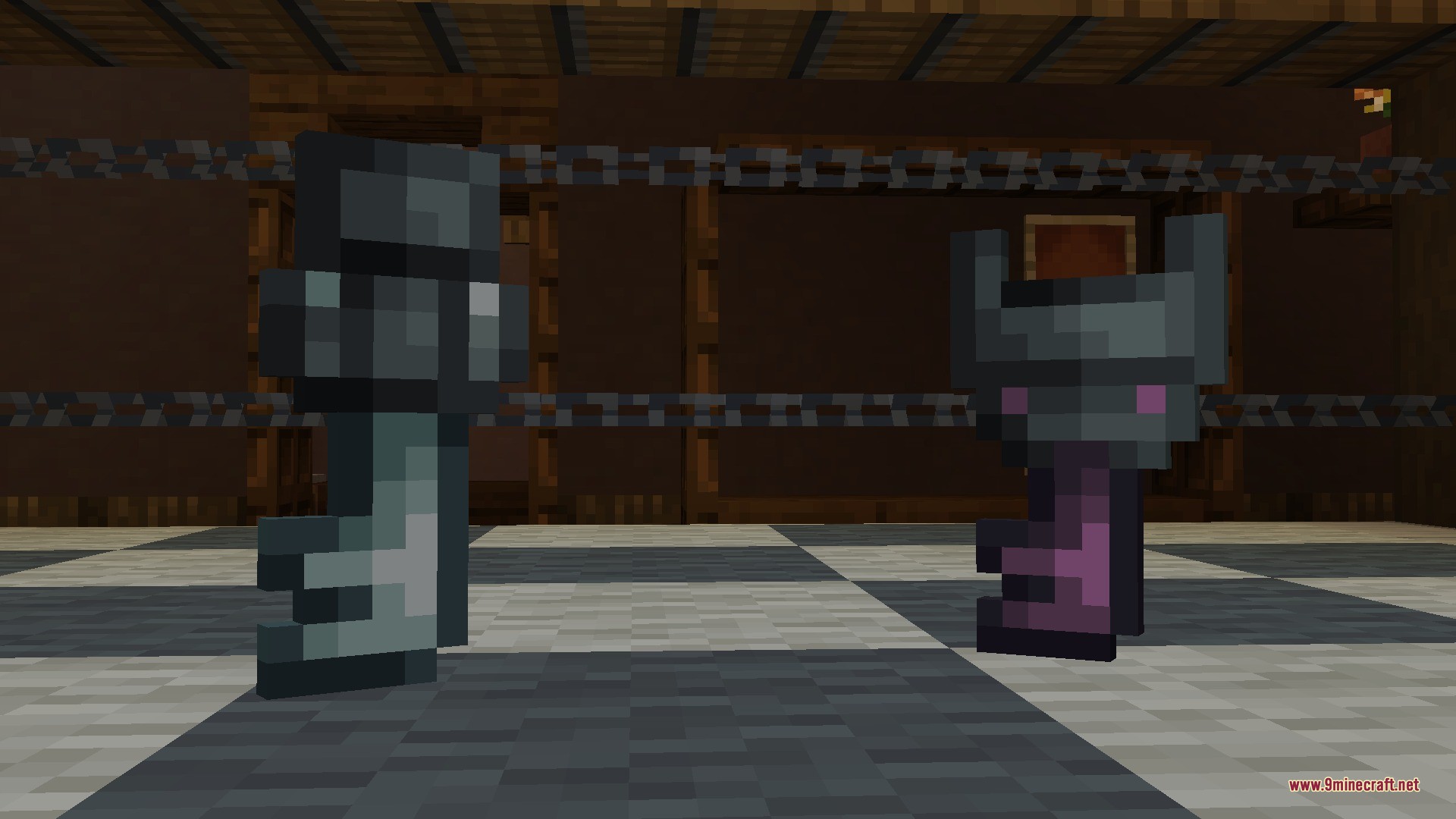 Luki's Woodland Mansions Data Pack Screenshot 2 Two custom keys floating above a checkered floor inside a wooden room
