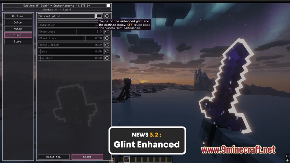Lumina Enchanted Tiers Mod Screenshot 4 Adjusting vibrant glint and brightness settings for enchanted gear in Minecraft