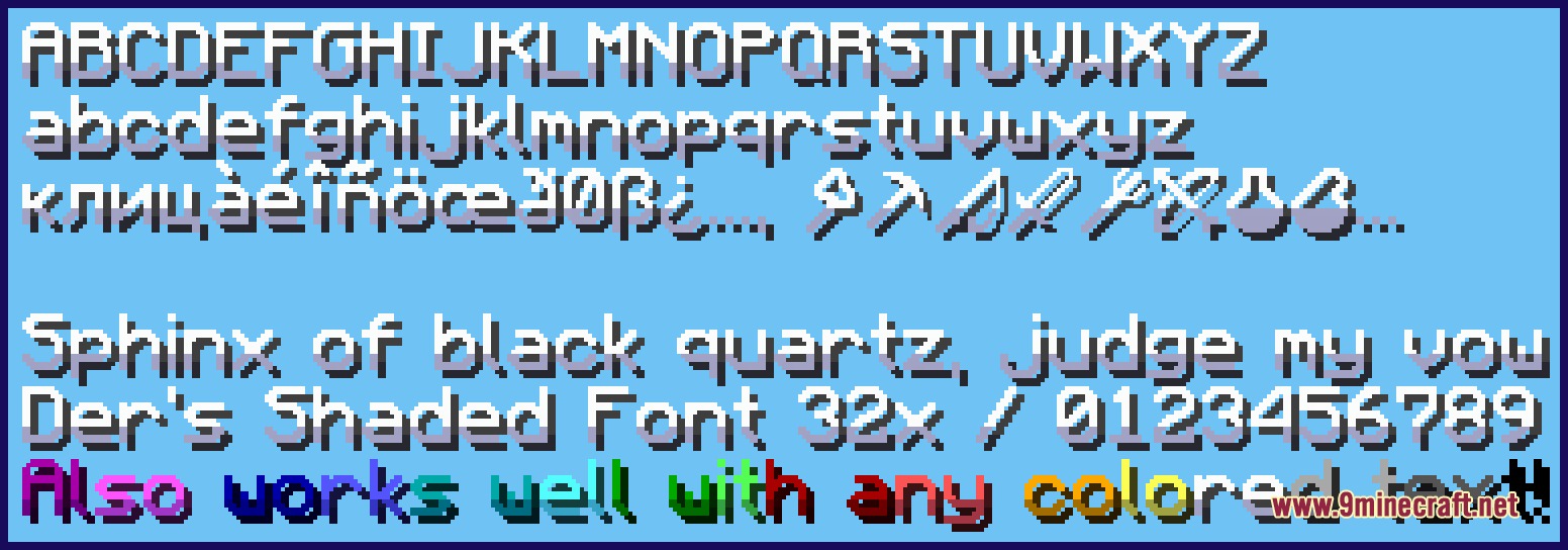 Lumina Velvet Script Resource Pack Screenshot 1 Lumina Velvet Script font preview showing various characters with smooth gradient shading