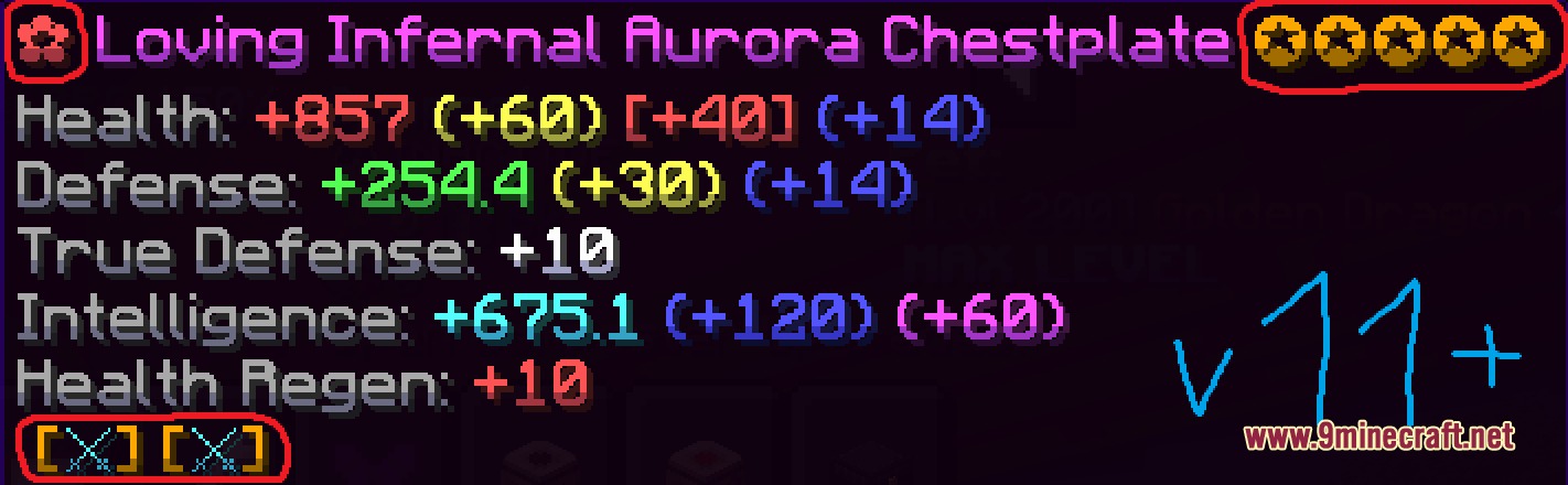 Lumina Velvet Script Resource Pack Screenshot 4 Armor piece tooltip showing stats with Lumina Velvet Script gradient text effects