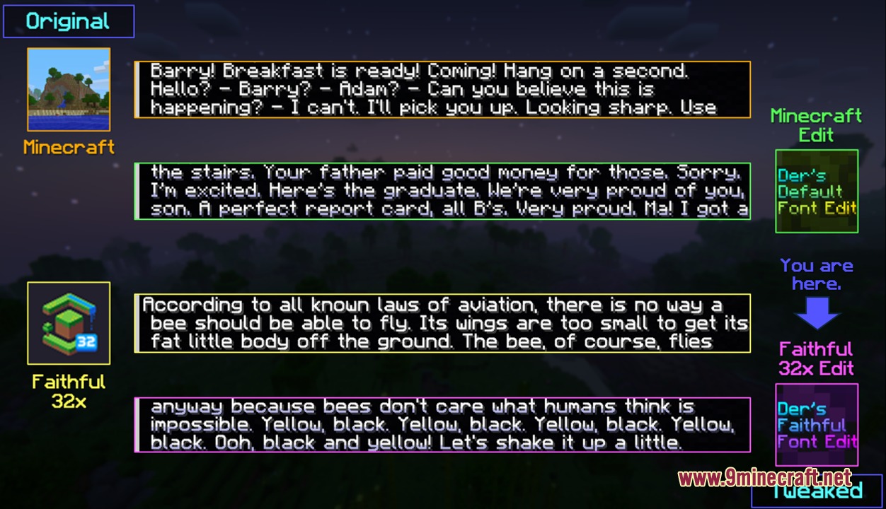 Lumina Velvet Script Resource Pack Screenshot 7 Lumina Velvet Script resource pack comparison showing various Minecraft font styles and text