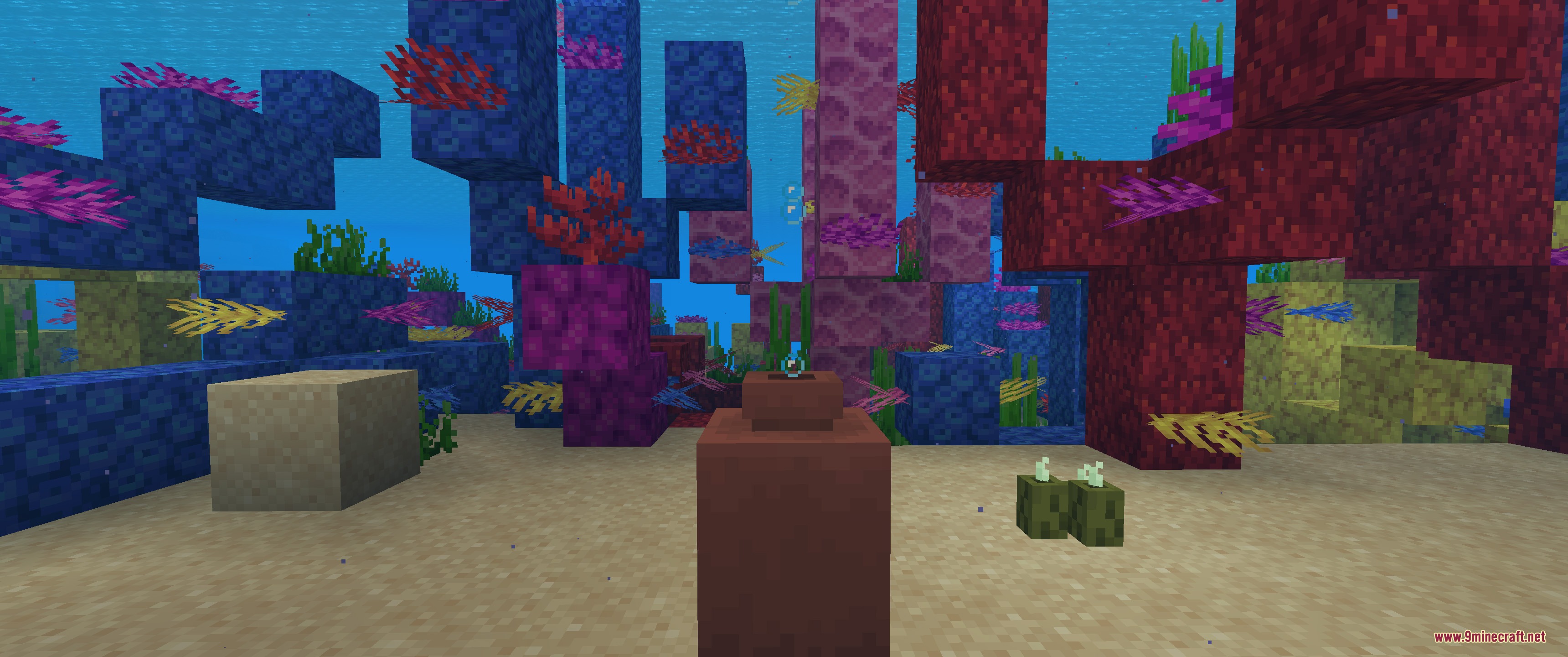 Luminous Flux Patch Mod Screenshot 3 Custom bubble particles rising from a pot in a colorful underwater coral reef
