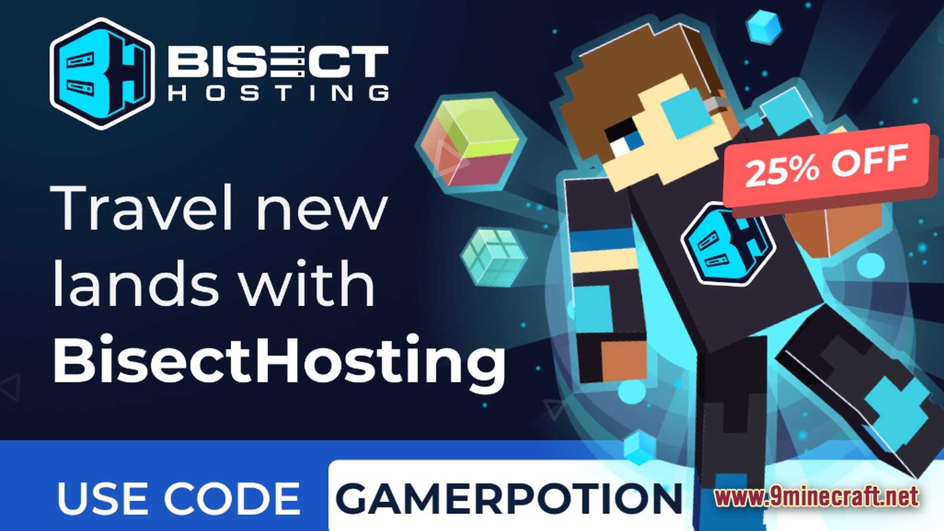 Luminous Prism Overhaul Modpack Screenshot 7 A promotional graphic for BisectHosting featuring a Minecraft character and a discount code for server hosting