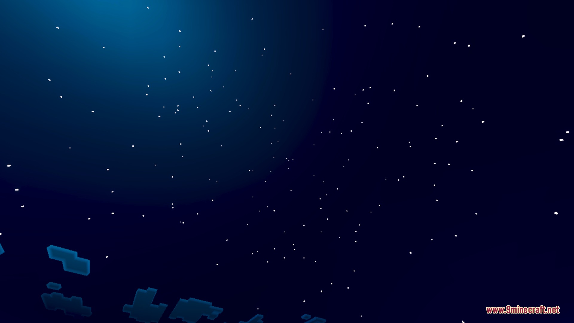 A dark blue Minecraft night sky filled with many bright shining stars