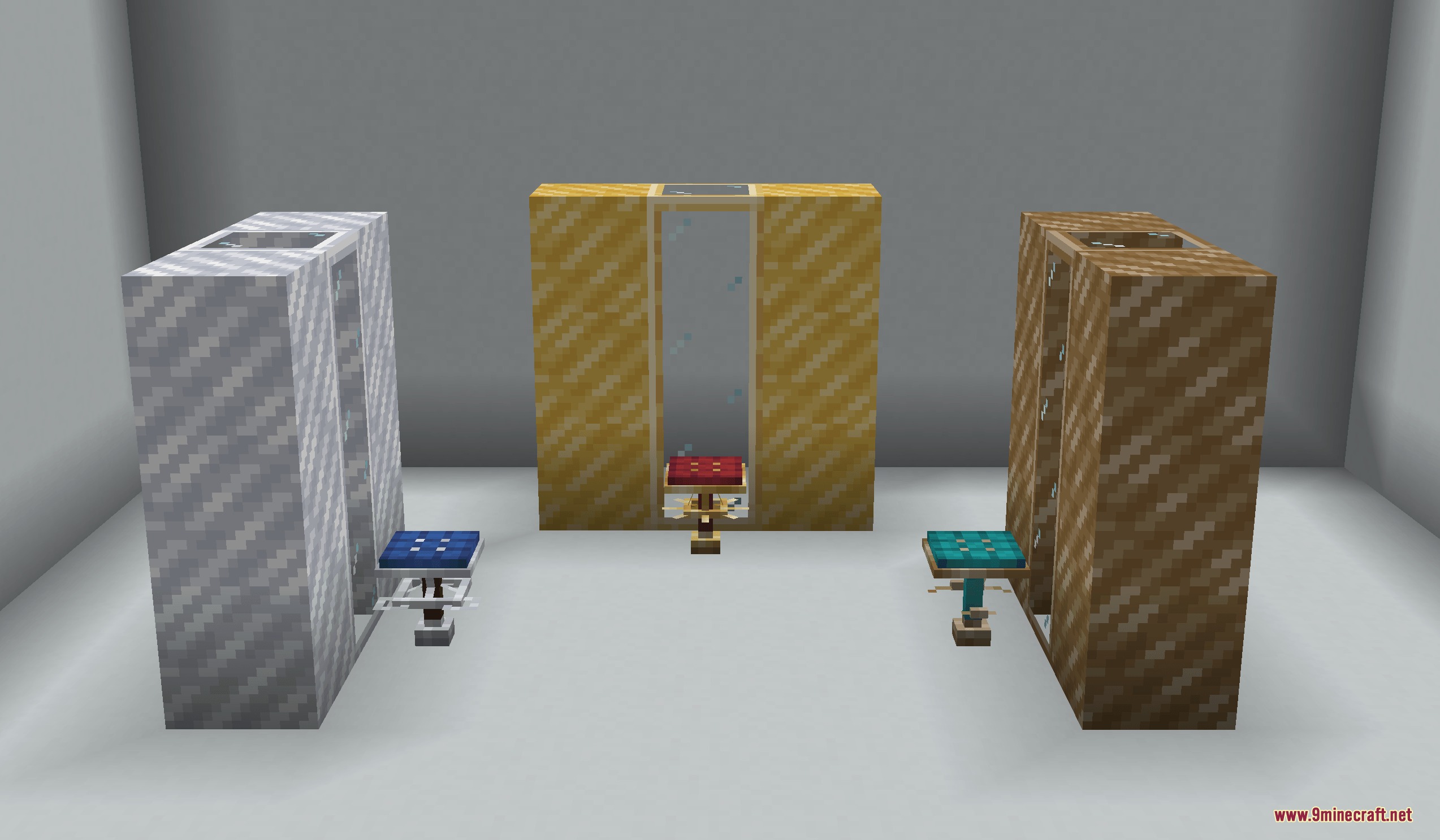 Luxury Decor Mod features fancy glass doors and matching stools in various materials