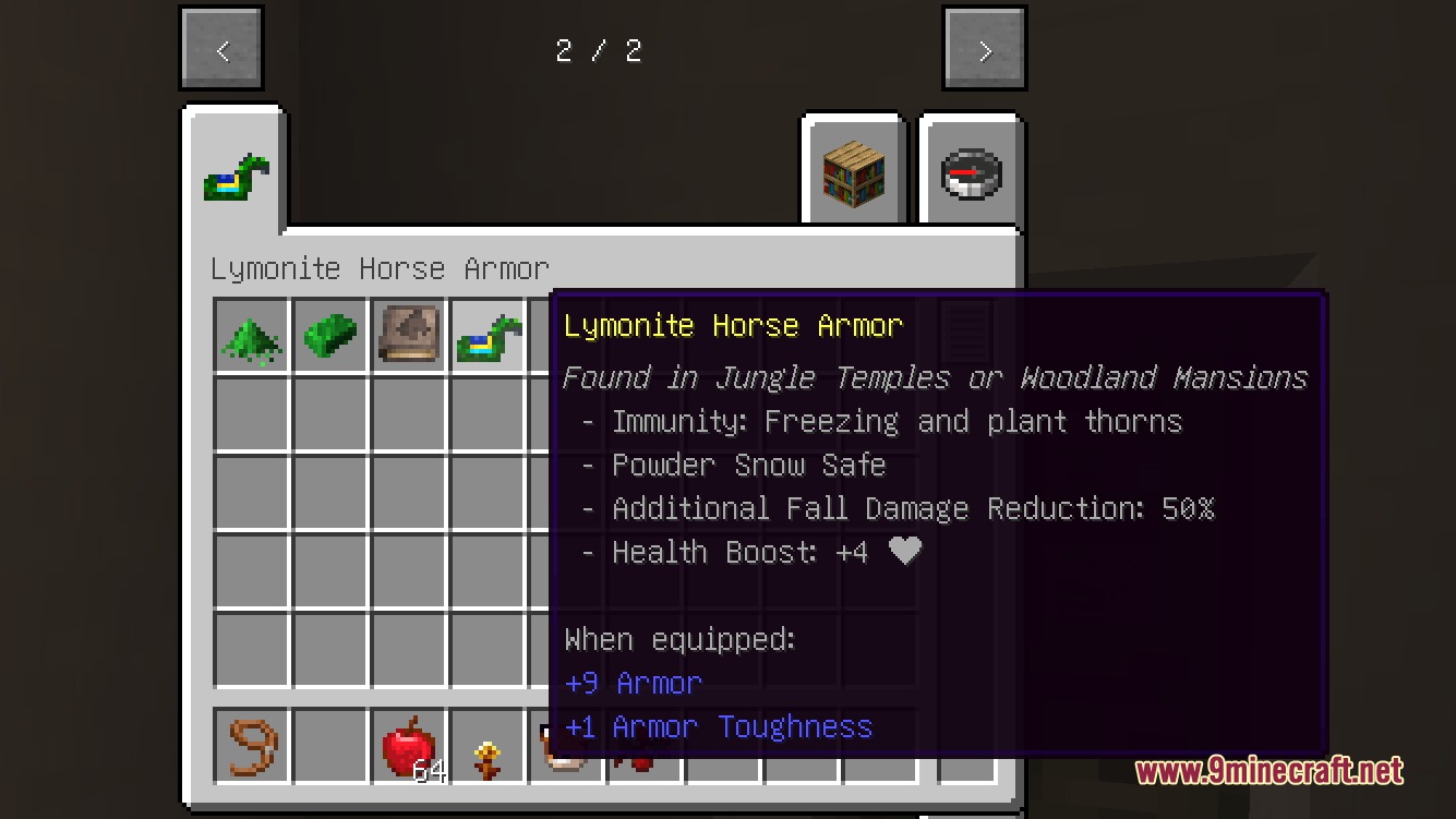 Detailed tooltip showing the unique protection and health stats for horses