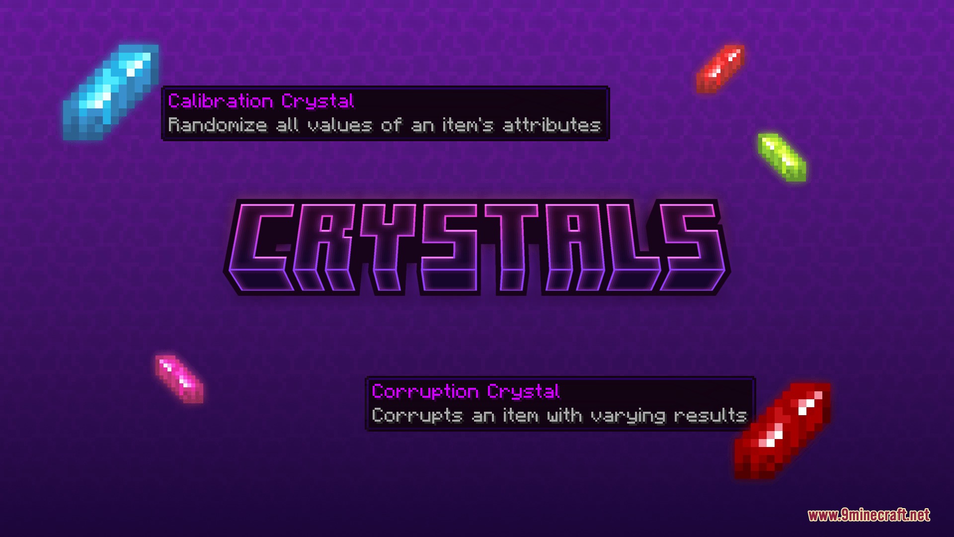 MC Endgame Mod Screenshot 6 Calibration and corruption crystals used to modify item stats in MC Endgame Mod