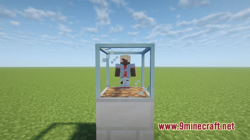 Custom MCA Reborn villager displayed inside an Easy Villagers glass block
