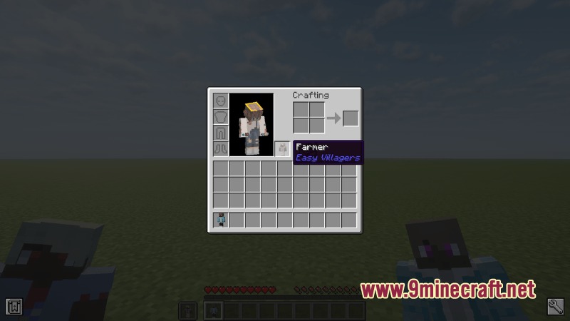 Inventory screen showing a farmer villager item from Easy Villagers mod