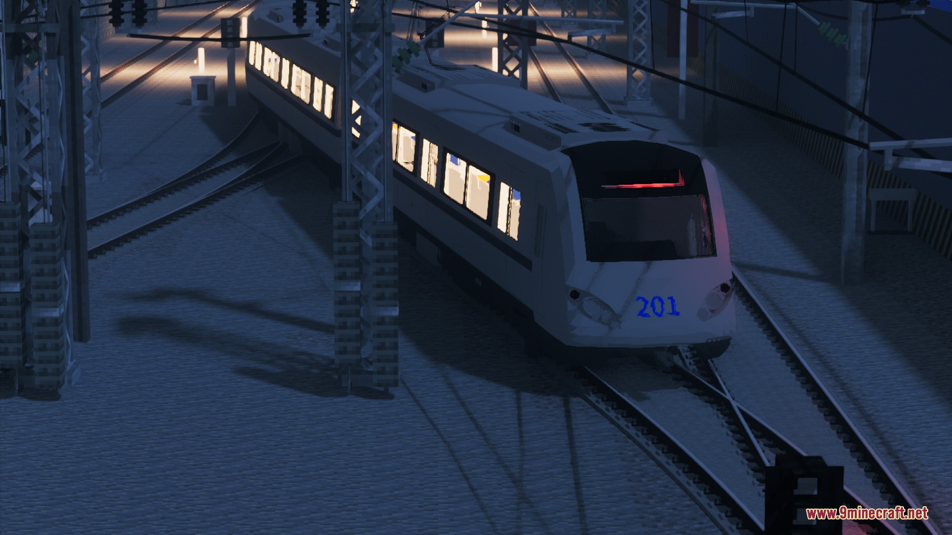 MTR3 Tianjin Metro DKZ7 Pack Resource Pack Screenshot 8 Tianjin Metro DKZ7 train moving along the tracks during the night time
