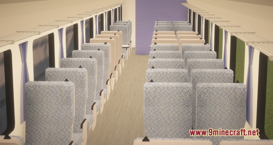 MTR4 CP 2600 2620 ARCO Coaches Resource Pack Screenshot 6 Detailed interior view of a train car with blue seats and luggage racks