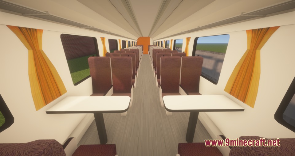 MTR4 CP 2600 2620 ARCO Coaches Resource Pack Screenshot 7 Interior view of the ARCO passenger coach with tables and brown seats