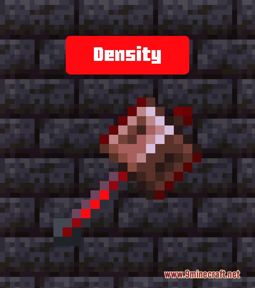 Mace Enchant Indicator Breach and Density Resource Pack Screenshot 5 Red Minecraft mace displaying the Density enchantment on a dark stone brick background