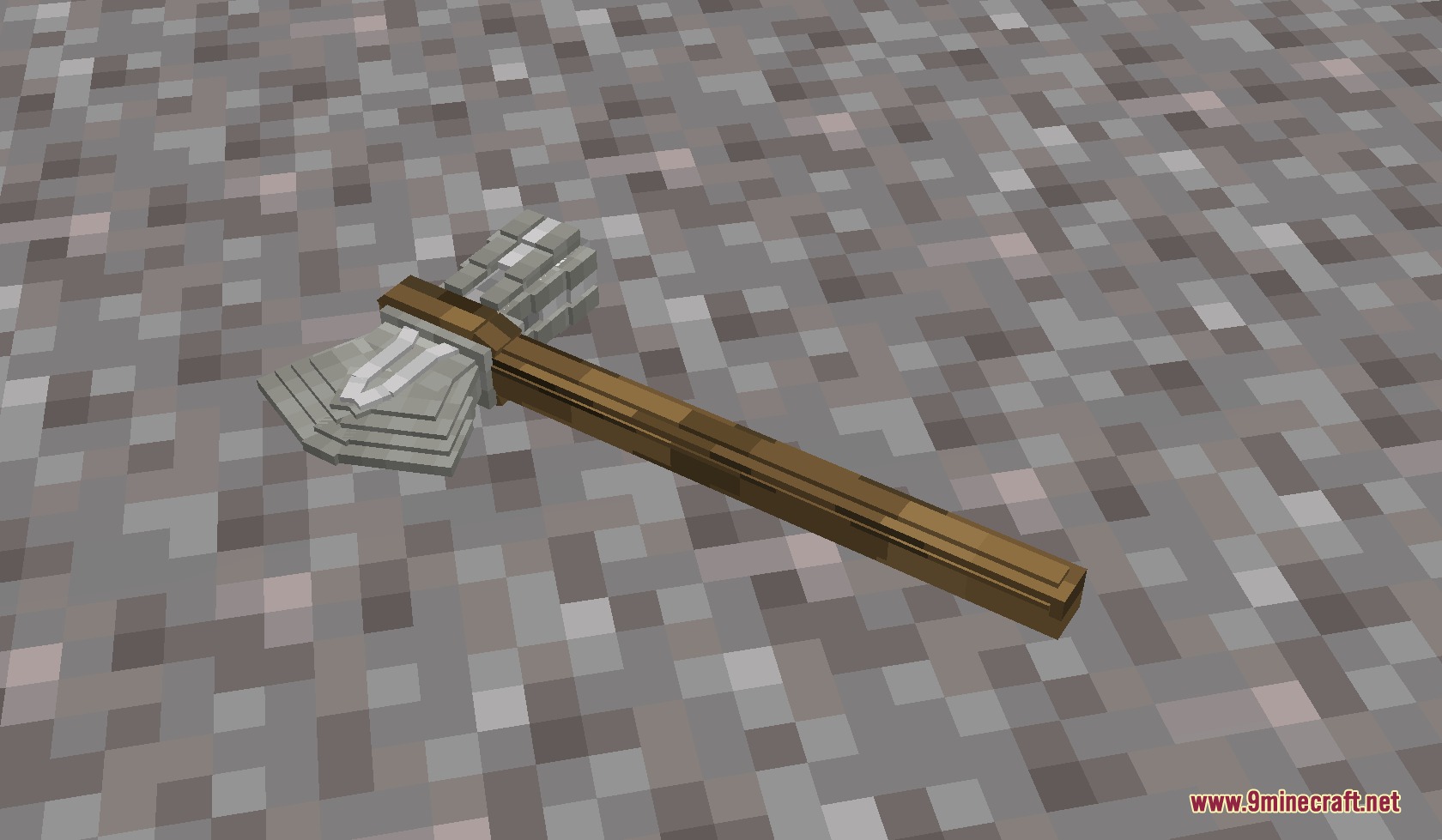 Mace to Stormbreaker Resource Pack Screenshot 3 A detailed Stormbreaker axe model resting on a gray gravel surface