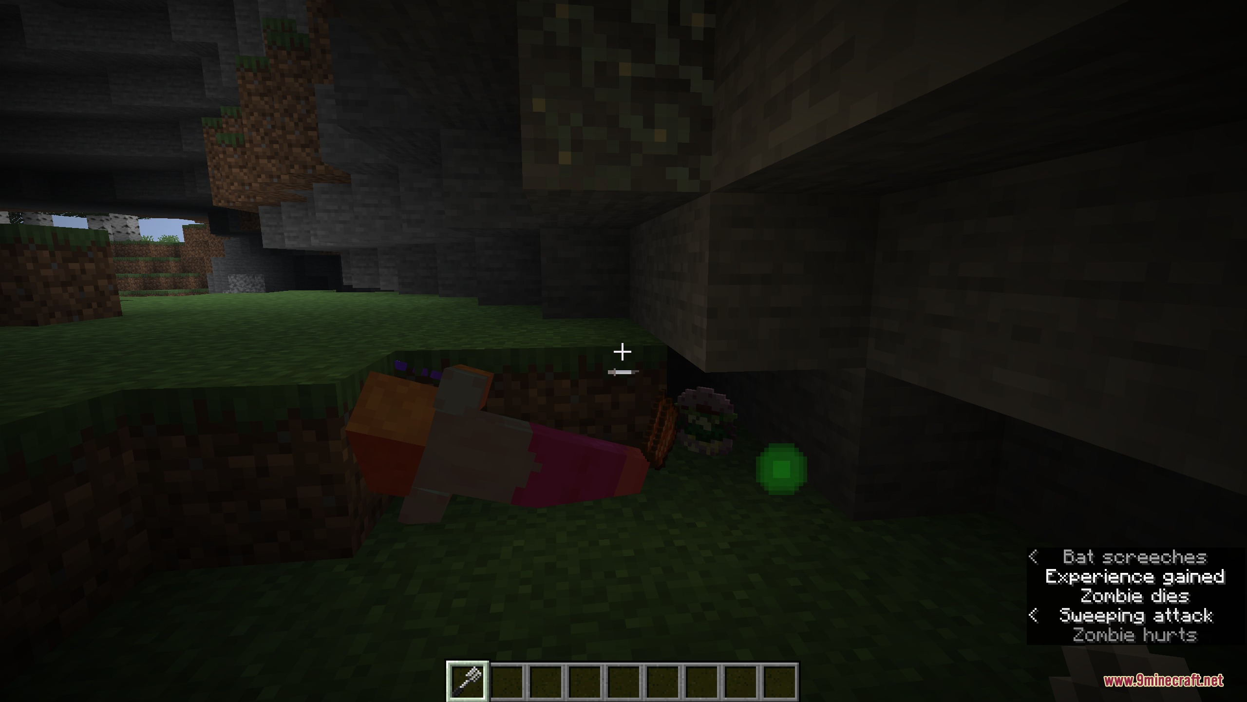 Magic Conch Shell Mod Screenshot 2 A player defeats a zombie with a spatula to obtain a Nasty Patty