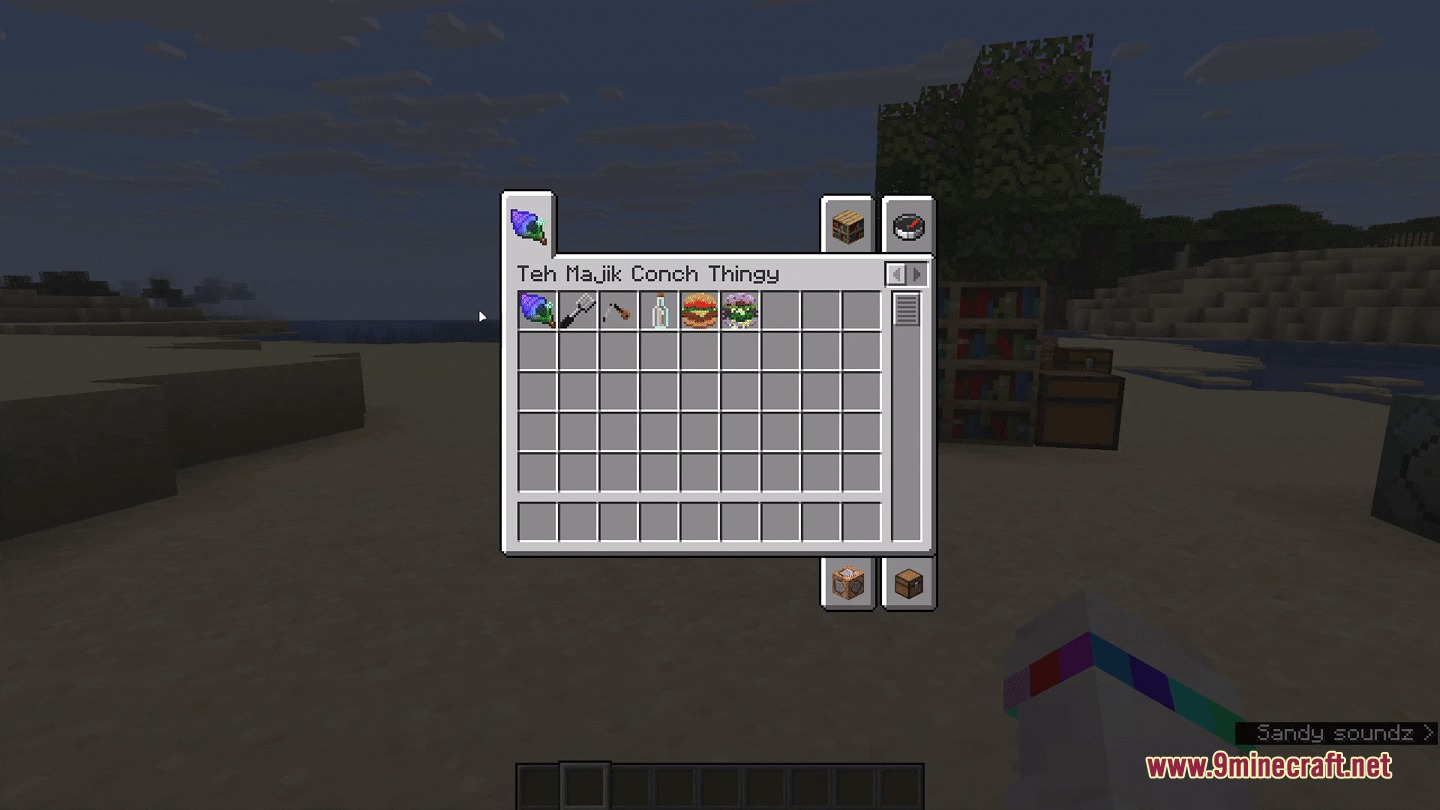Magic Conch Shell Mod Screenshot 5 Inventory menu showing the Magic Conch Shell and several unique themed items