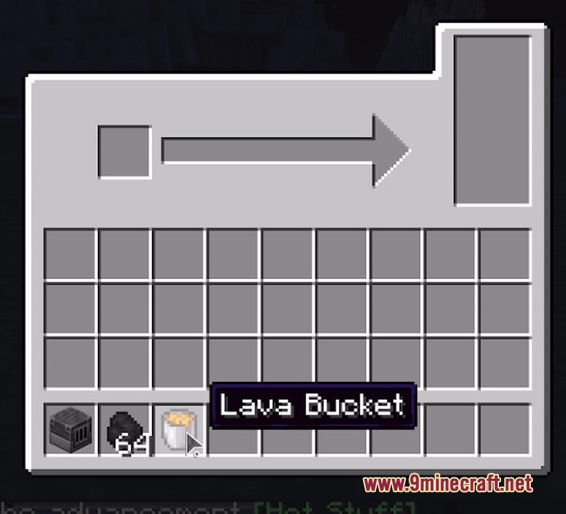 Magic Industries Mod Screenshot 5 Player hovering over a lava bucket in the custom machine inventory