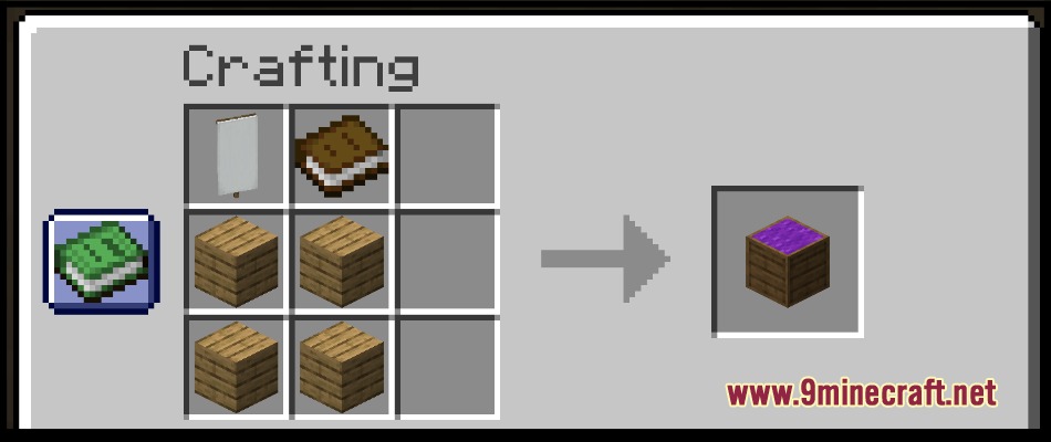Majestty's Villagers 13 New Villager Professions Mod Screenshot 8 Crafting recipe for a custom villager workstation using banner and book