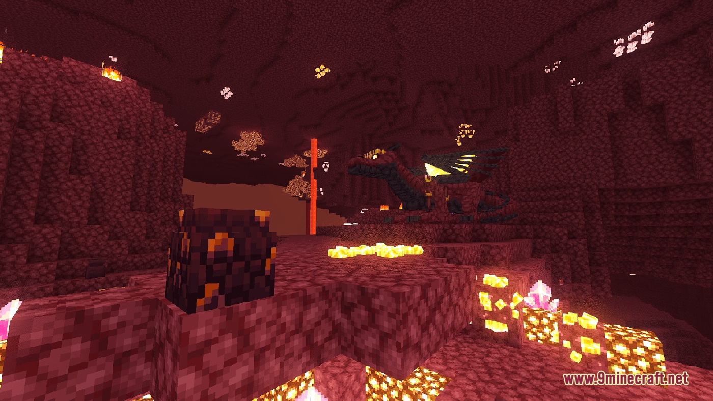 Dark dragon with yellow accents sits near a textured egg in the Nether