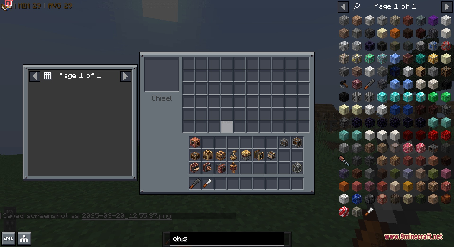 Mandala's GUI Dark Mode Utopia Extension Resource Pack Screenshot 5 Dark themed user interface for a chisel block showing various inventory items