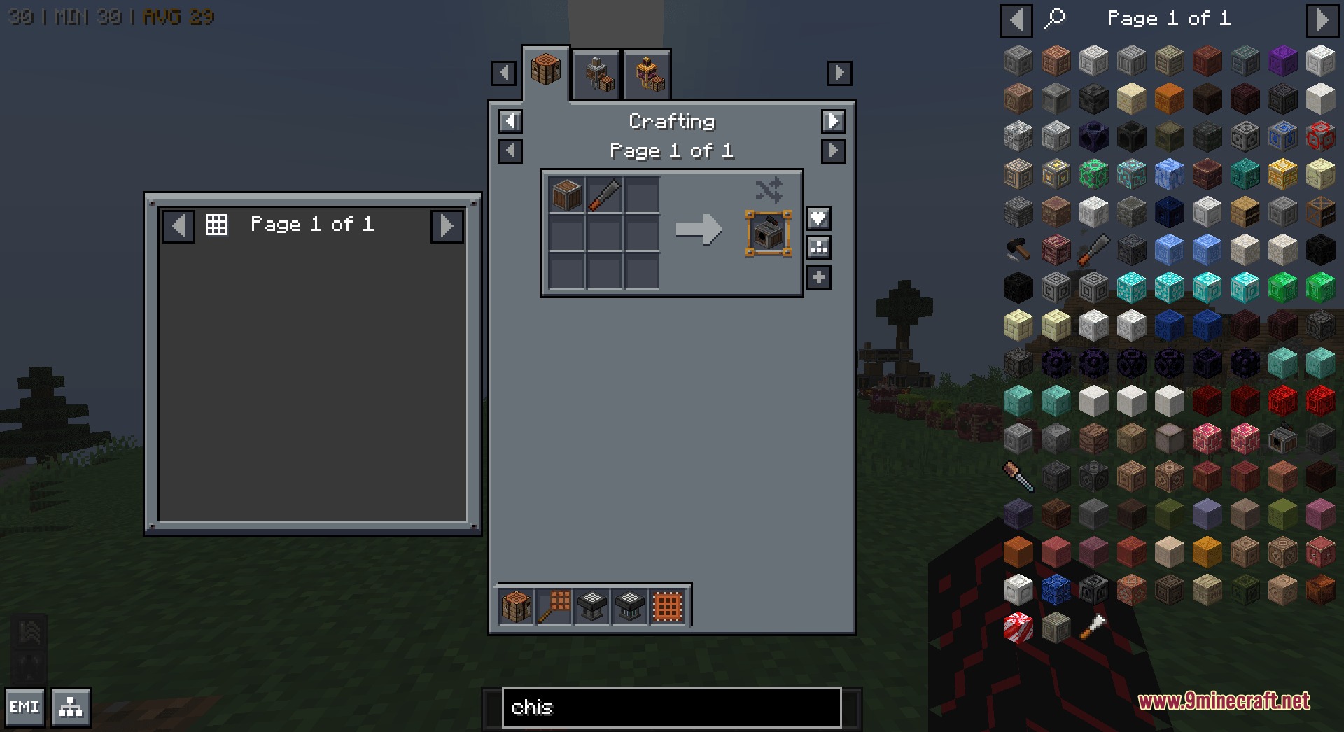Mandala's GUI Dark Mode Utopia Extension Resource Pack Screenshot 6 Crafting recipe for a modded block using a chisel in dark mode