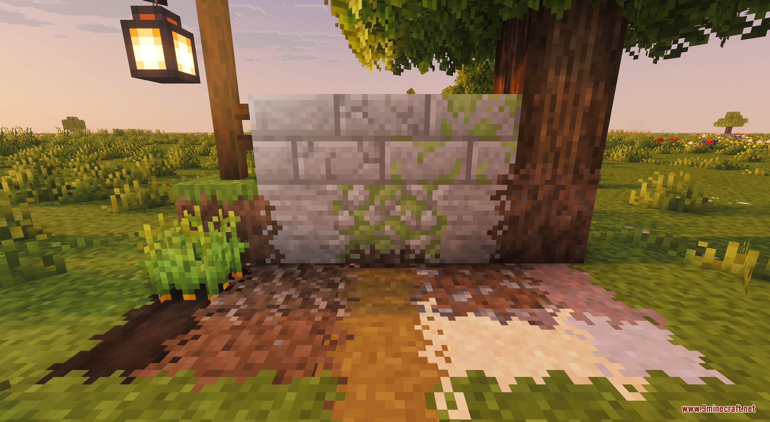 Matcha Block Overlays Resource Pack Screenshot 1 Matcha Block Overlays creates smooth transitions between stone bricks and the grassy ground