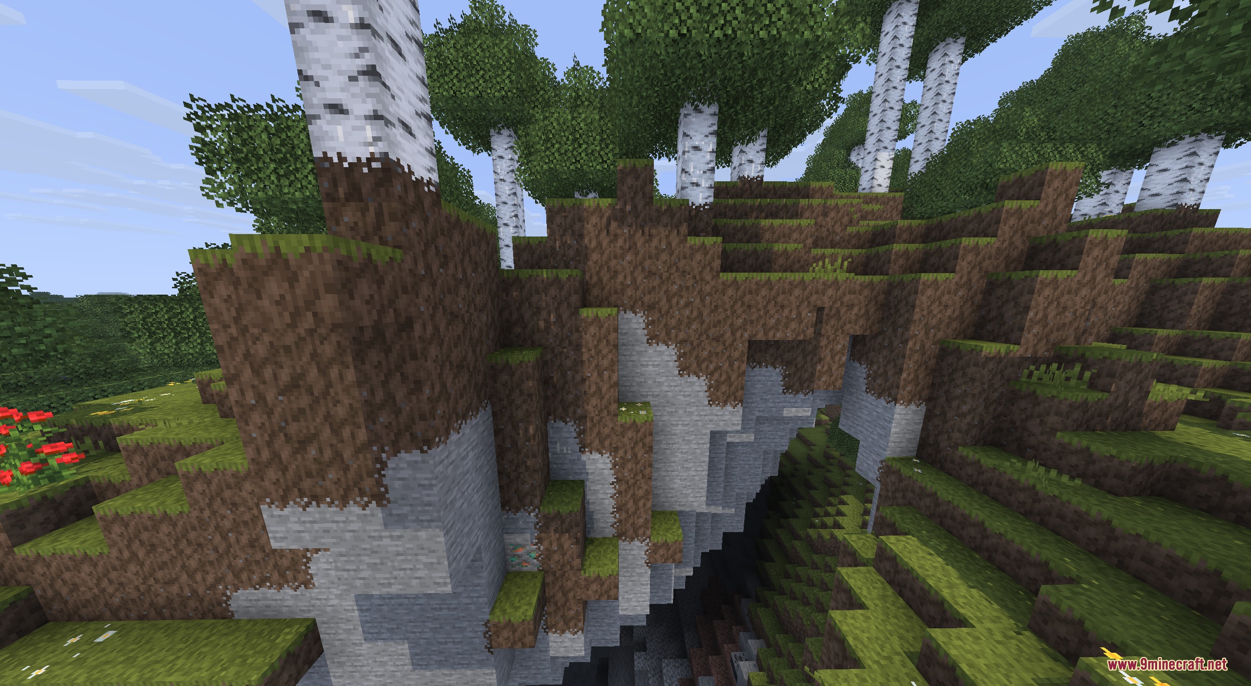 Matcha Block Overlays Resource Pack Screenshot 5 Matcha Block Overlays creates smooth transitions between grass and stone on a cliffside