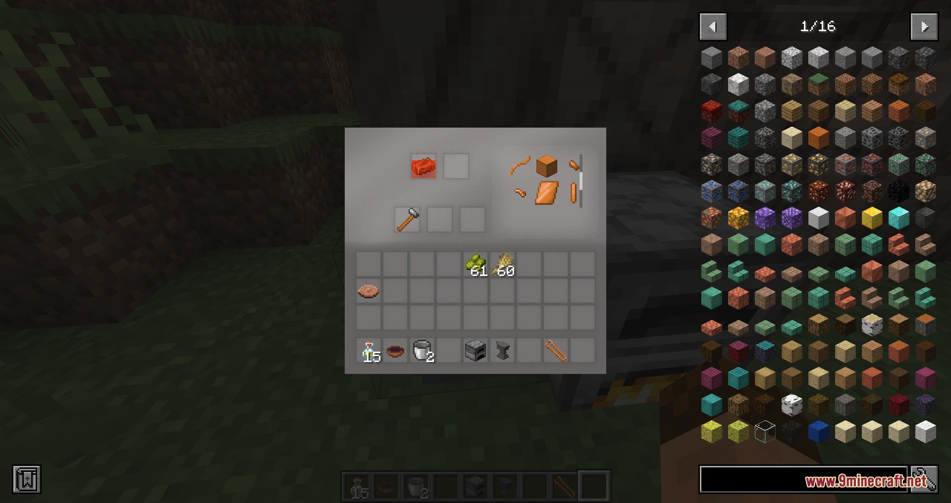 Player using the Materia 1 Mod interface to craft metal tool parts