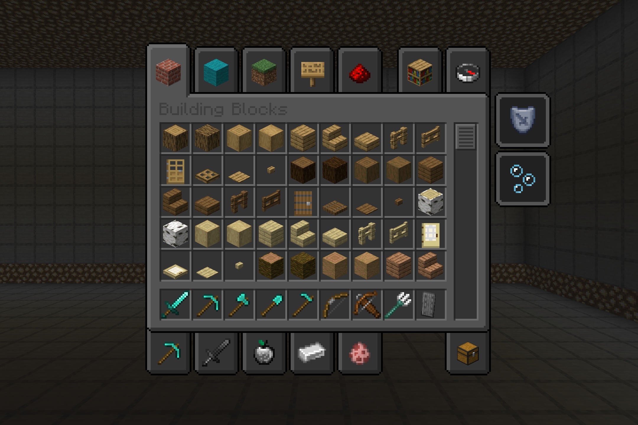 Matralys 16x Resource Pack Screenshot 1 Matralys Resource Pack updates the creative inventory with a sleek dark gray theme